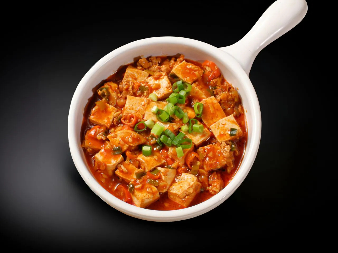 Sichuan-style mapo tofu with minced pork and scallions at Chef Gong Chinese Restaurant in Lansing
